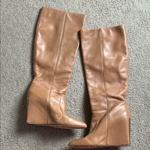 BCBGMAXAZRIA Tan Brown Taupe Ma Rachel Leather Wedge Tall Calf Boots